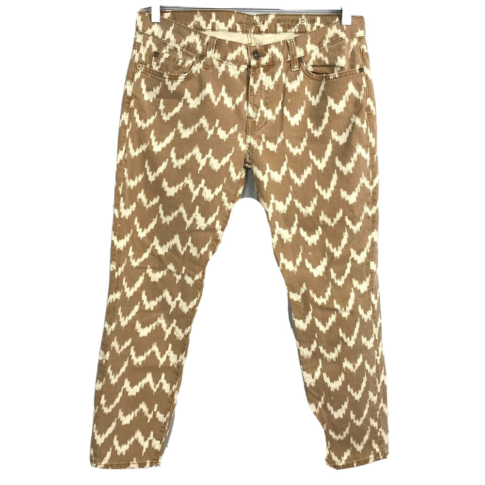 7 For‎ All Mankind Jeans Womens Sz 31 Skinny Crop Tan Beige Printed Pockets